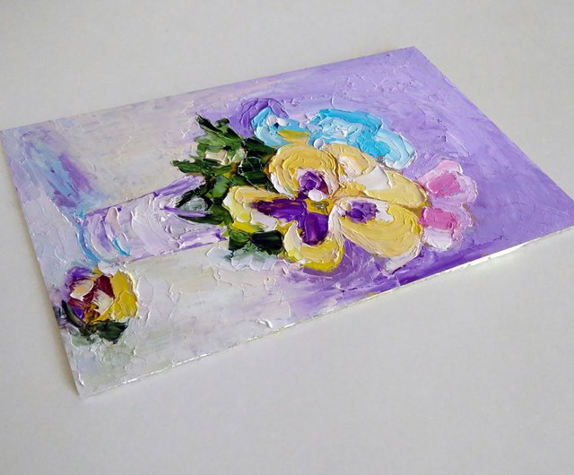 スミレの花束絵画オリジナルアート小さな花アートワーク花の壁アート