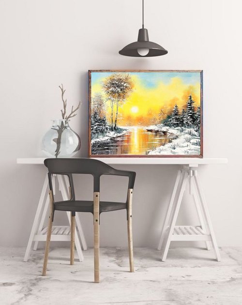 絵画 インテリア　絵　油絵　uF6-060204　風景　雪景色 235b9b82954e50a075837dc84db2a1