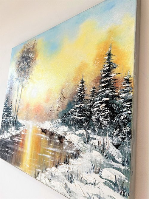 絵画　　田舎雪風景画 田舎の雪景色 水彩画 イラスト素材 [ 6555259 ] - フォトライブ