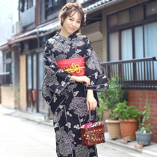 fuukakimono 日本 和服 梭織 女性 浴衣 腰封 2件組 F x02-04a yukata