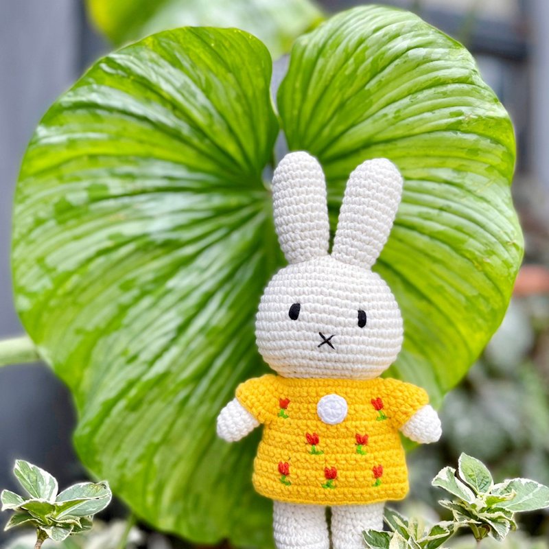 荷蘭 Just Dutch | Miffy 米飛兔編織娃娃和她的黃色鬱金香洋裝 - 公仔/玩偶 - 棉．麻 黃色