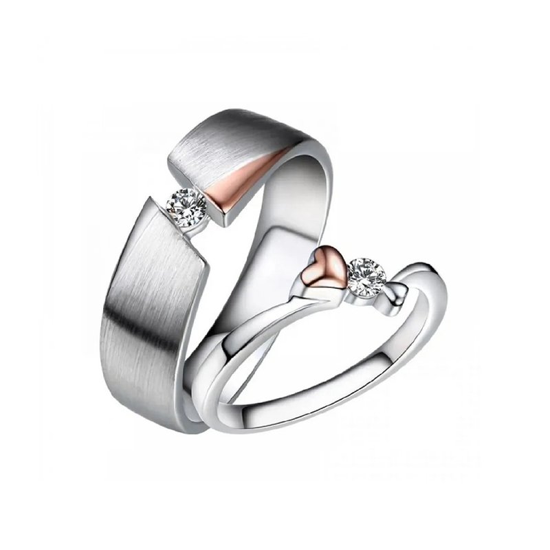 Diamond 316L Surgical Steel with 14K Gold Ring Casting Jewelry for Couple - แหวนคู่ - เพชร สีเงิน