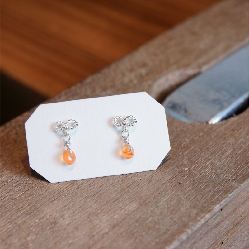 BR "mini pomegranate orange bow tie twist" 925 Natural stone earrings Valentine's gift - Earrings & Clip-ons - Gemstone Orange