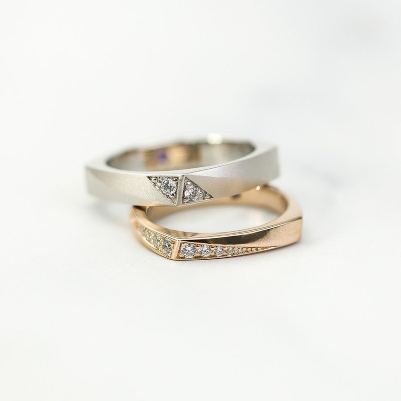 【SQUARE】18K SOLID GOLD COUPLE RING, WEDDING RING - MEAS 105AB - แหวนคู่ - เพชร ขาว