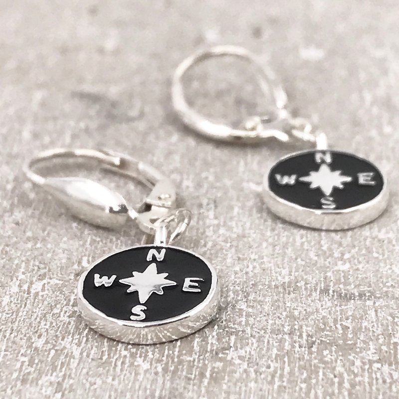 E11035 Compass Silver 925 Earrings - Earrings & Clip-ons - Other Metals Black