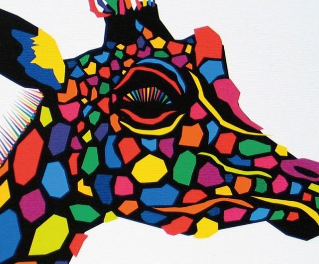 アクリル画　カフェでひと休み中のキリン アクリル画カフェでひと休み中のキリン