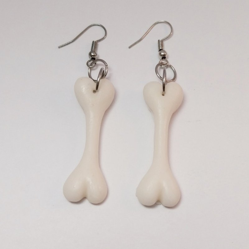 Bone White Earring Handmade Air Dry Clay Eco Friendly Stainless Hook - 耳環/耳夾/耳骨夾 - 黏土 白色