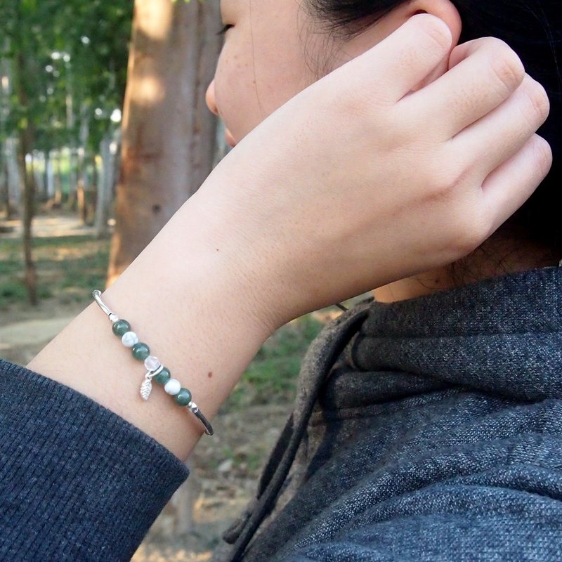 回歸初心 | 玉 白紋石 白水晶 純銀 手鏈 - 手鍊/手環 - 半寶石 綠色