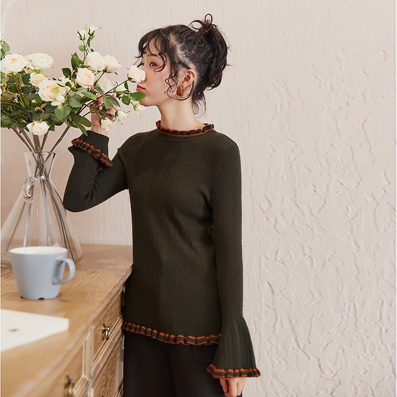 [full court specials] 2019 women's spring wear tops solid color lace bottoming shirt sweater 917016 - Women's Sweaters - Other Man-Made Fibers Green