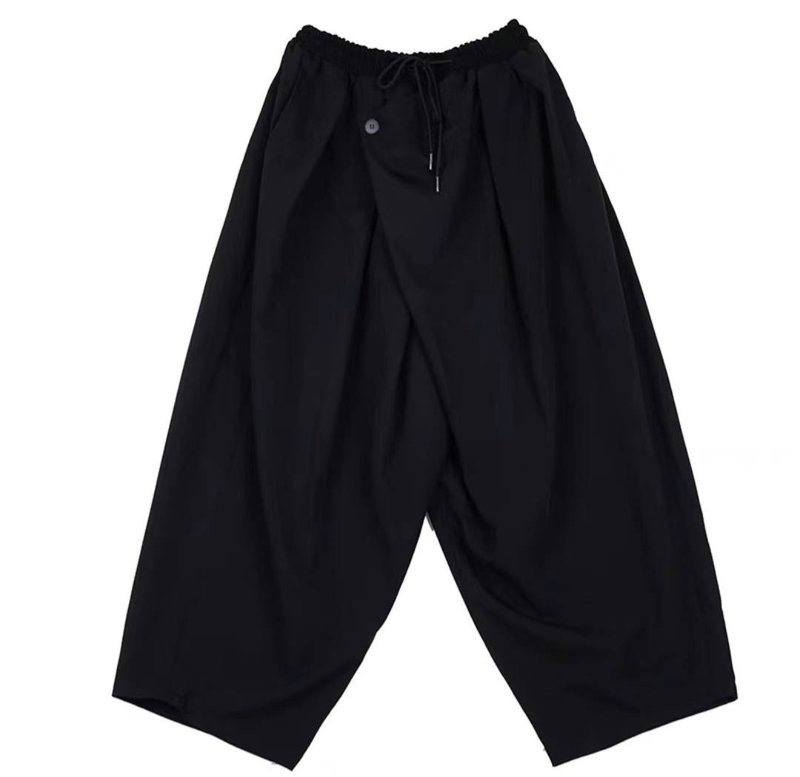 Black cologne single button half-breasted cocoon style wide trousers - กางเกง - เส้นใยสังเคราะห์ สีน้ำเงิน