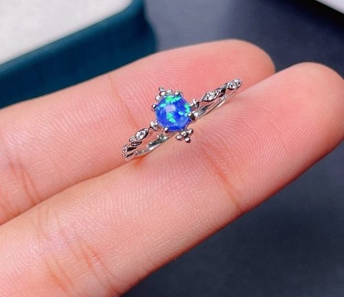 Eratojewels Blue Opal Ring, Blue Opal Silver Ring, Natural Opal Gemstone, Opal Jewelry