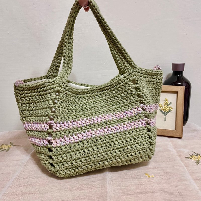 Two-color stitching 2 ways small square bun/dumpling bun - Messenger Bags & Sling Bags - Cotton & Hemp Green