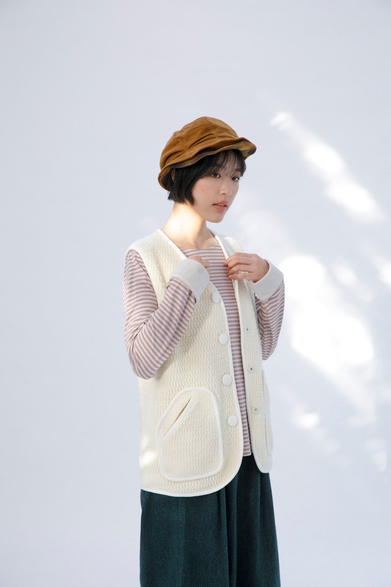 [Slightly flawed] warm snowflake wool pocket vest - Women's Vests - Wool White