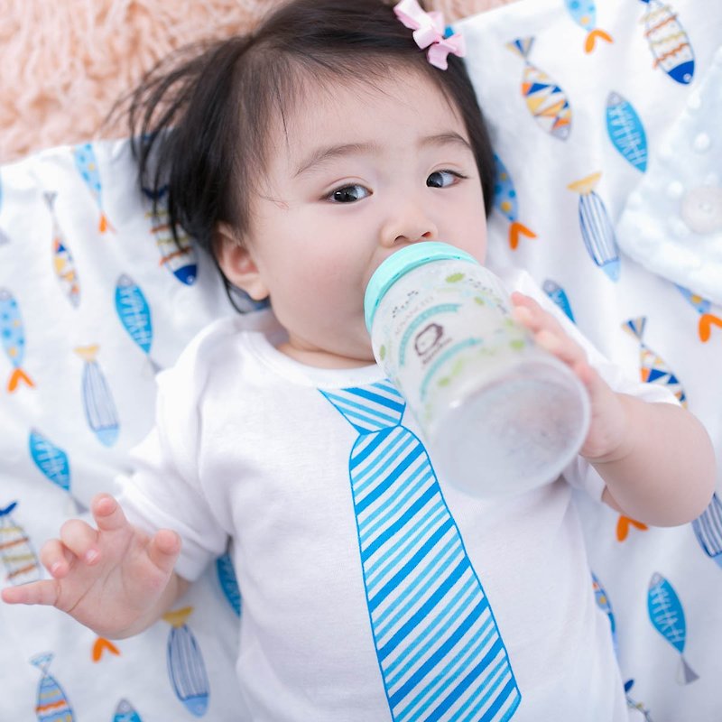 Cutie Bella領帶印花短袖包臀衣Necktie-Stripe - 嬰兒連身衣/包被/包巾 - 棉．麻 白色