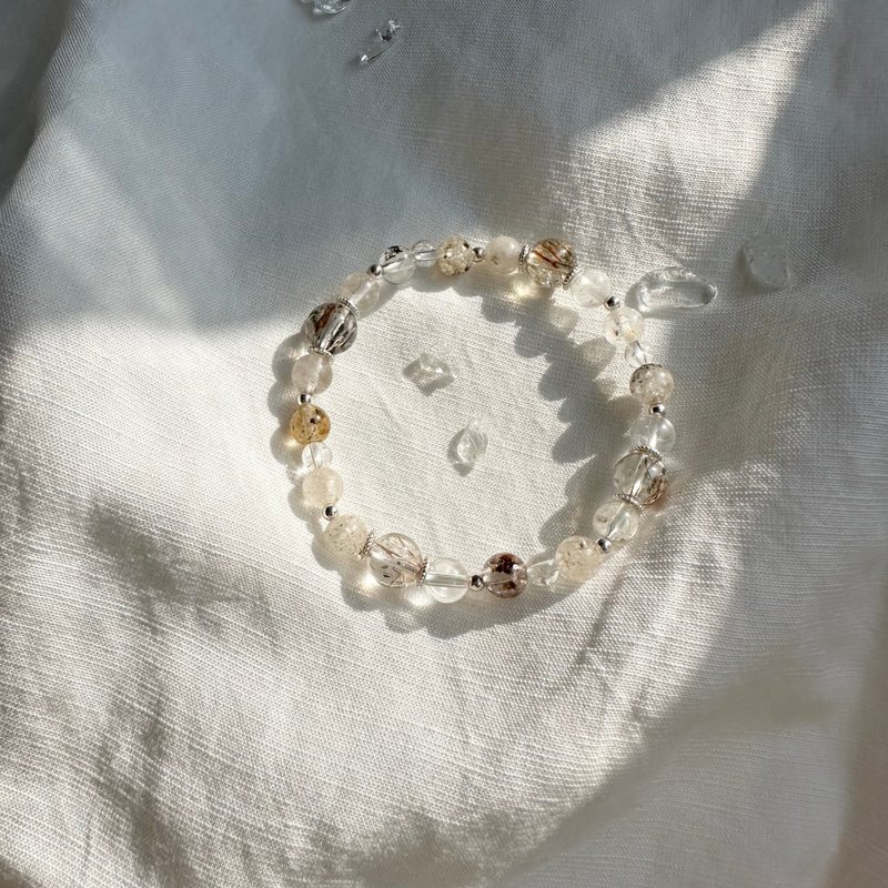 Snow/Black Gold Super Seven Snow Frost Hair Crystal White Crystal/Crystal Bracelet Customization - Bracelets - Crystal 