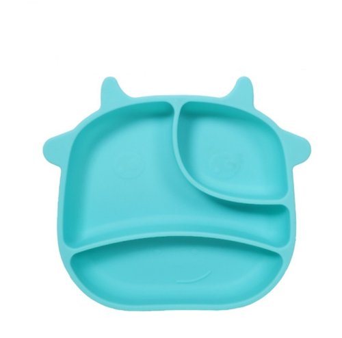 Ubelife b&h 兒童自主進食餐具 - 防滑矽膠餐盤 (牛牛) - 粉藍色