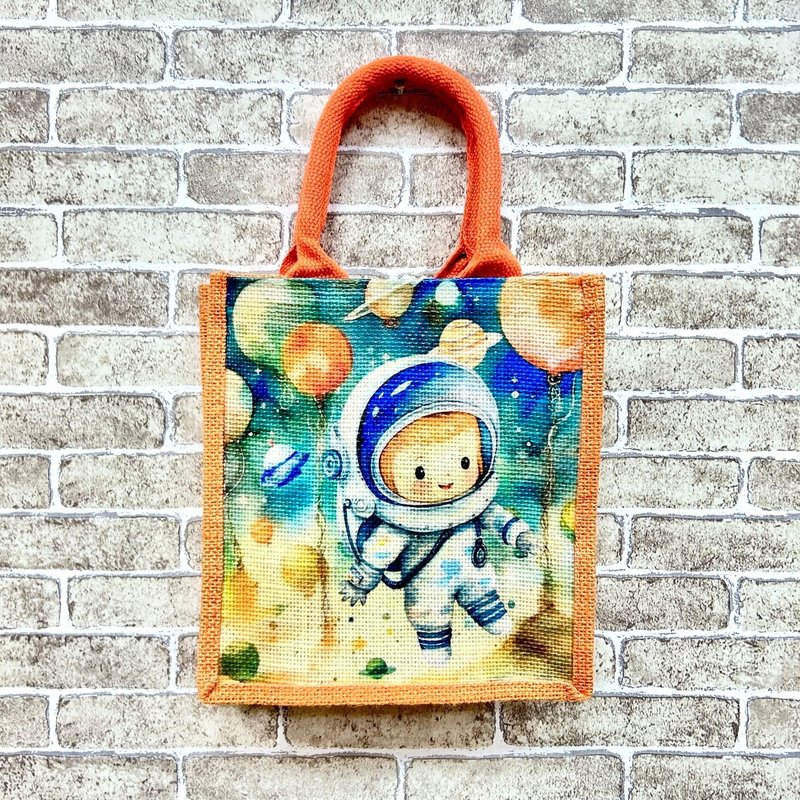 [Handmade Gift] Space Child – Sunset Orange – Cultural and Creative Style Lifestyle Bag - กระเป๋าถือ - ผ้าฝ้าย/ผ้าลินิน หลากหลายสี