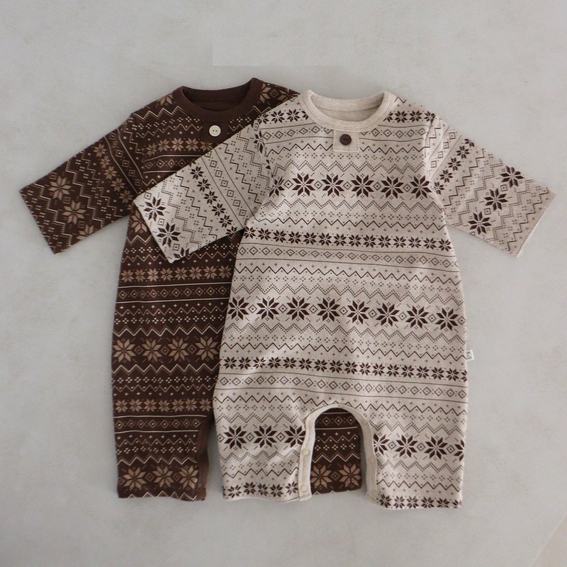 Korean earth tones thick cotton snowflake pattern jumpsuit•Snowflake Bodysuit• - ชุดทั้งตัว - ผ้าฝ้าย/ผ้าลินิน 