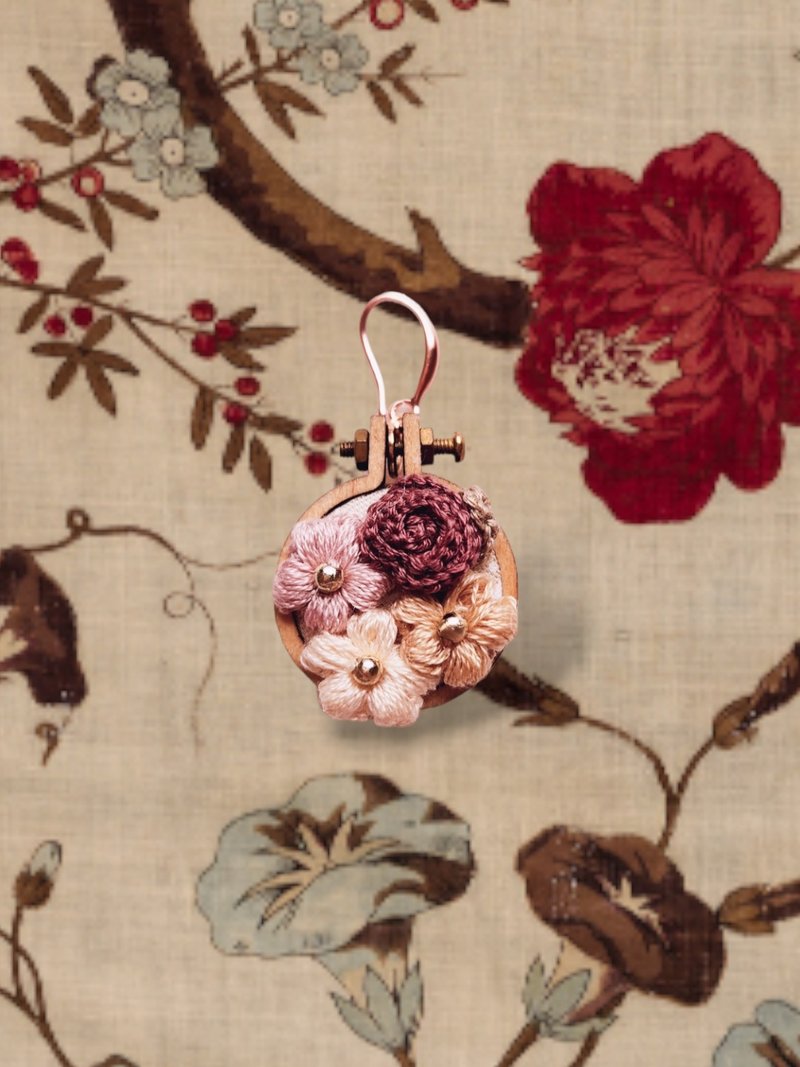 Petal Box collection Mini Embroidery Hoop Rosegold Earring- Rosy Pink - ต่างหู - งานปัก สึชมพู