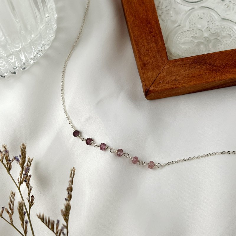 925 Sterling Silver Gradient Stone/Natural Crystal Necklace Length Adjustable Natural Stone Necklace - Necklaces - Crystal Purple