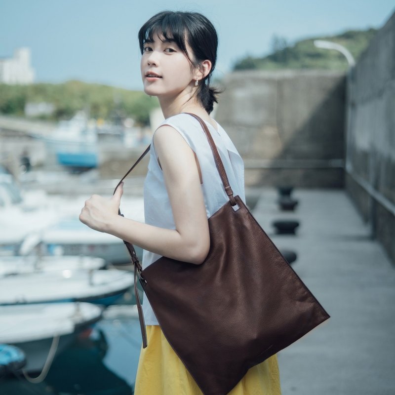 【X'mas Gift Idea】Abigail Leather Shopper Bag - Espresso | Gift for Her - กระเป๋าถือ - หนังแท้ สีนำ้ตาล