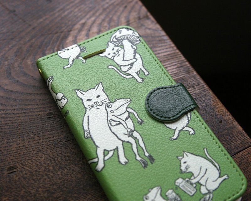 Smartphone cover / notebook type Nakamatachi Green - Phone Cases - Polyester Green