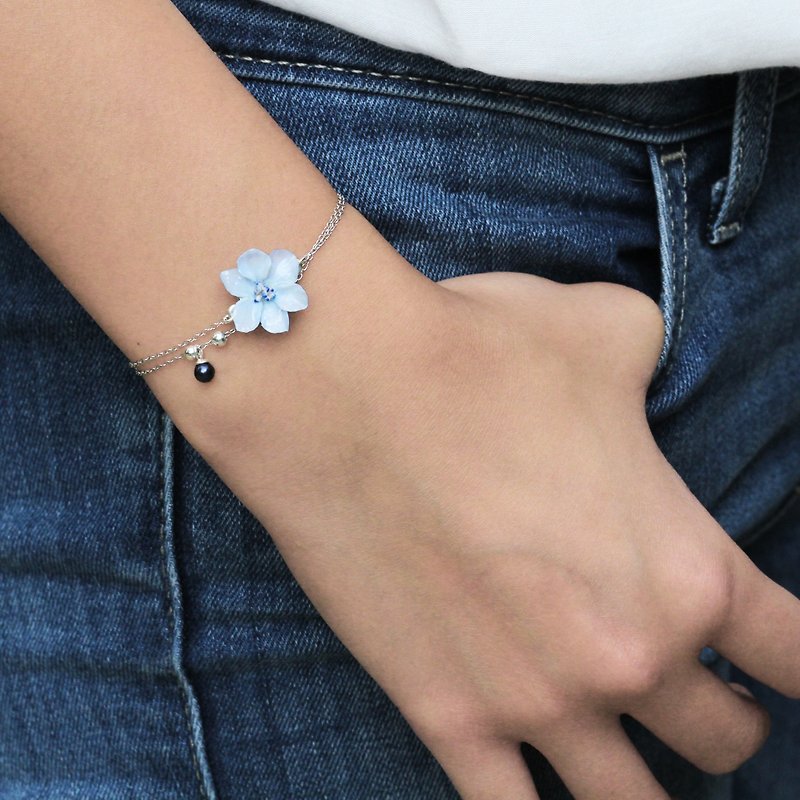 Pamycarie spring and summer handmade resin clay pink flower 925 sterling silver bracelet - Bracelets - Paper Blue