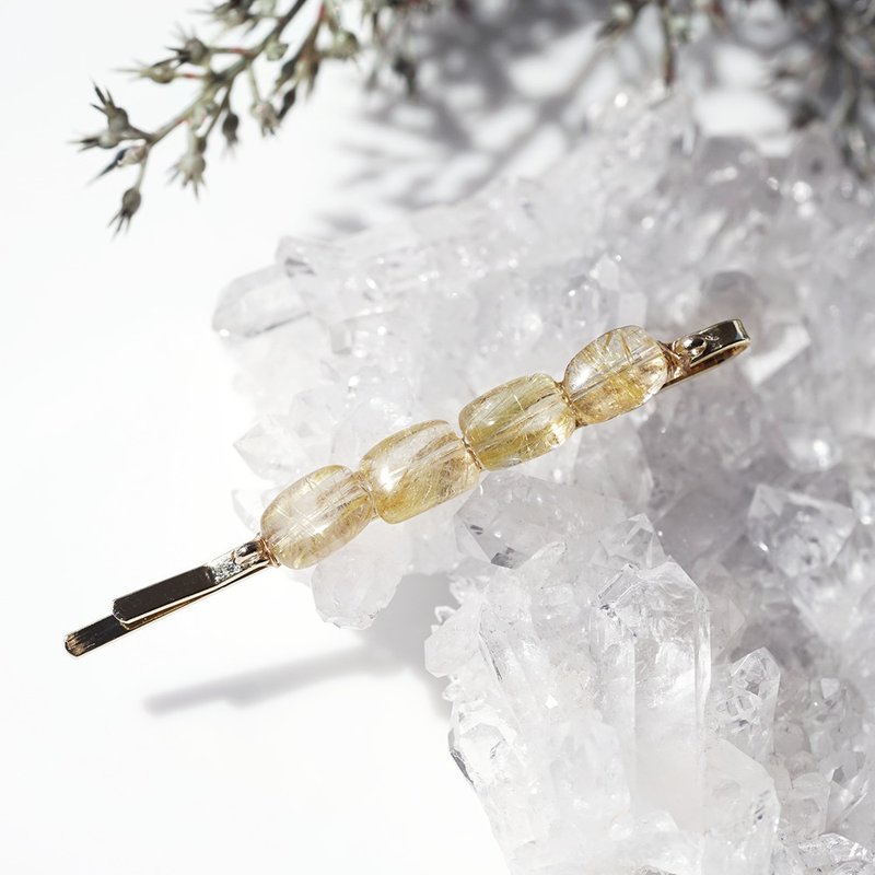 Rutilated Quartz Jewel Hairpin Golden Wheat Field - Hair Accessories - Stone Gold