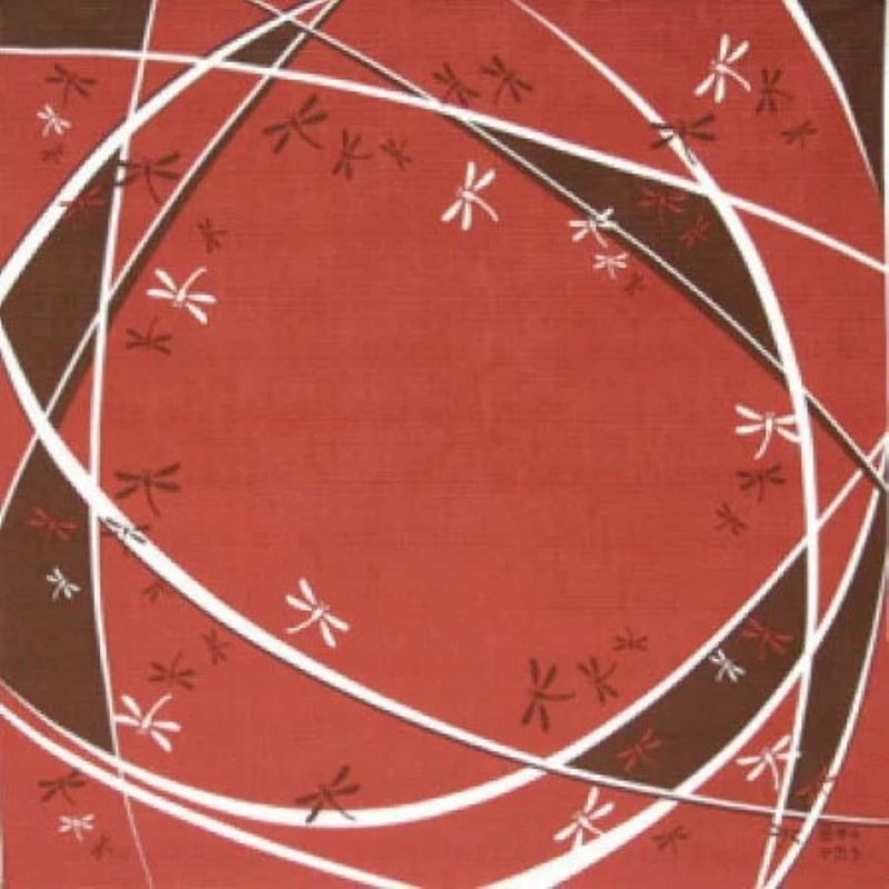 京都風呂敷包巾-日本意象 中巾-蜻蜓 - 手帕 - 棉．麻 紅色