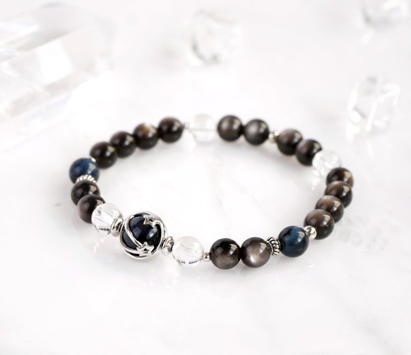 Interstellar Galaxy Silver Stone Blue Tiger Eye White Crystal Bracelet-Guardian Aura - Bracelets - Crystal Pink