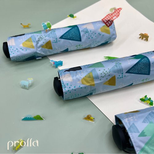 Prolla 保羅拉精品雨傘 幾何三角山|黑膠日系圖騰系列|外出便攜NO.1|輕量遮雨遮陽|黑膠寬