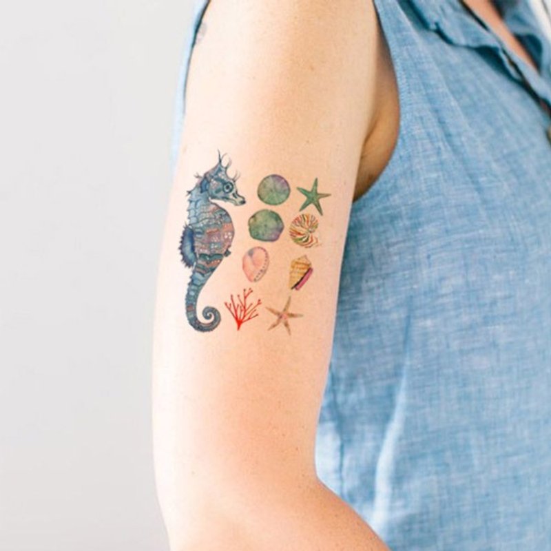 TU tattoo stickers - hippocampus small shell / tattoo / waterproof tattoo / original / - สติ๊กเกอร์แทททู - กระดาษ หลากหลายสี