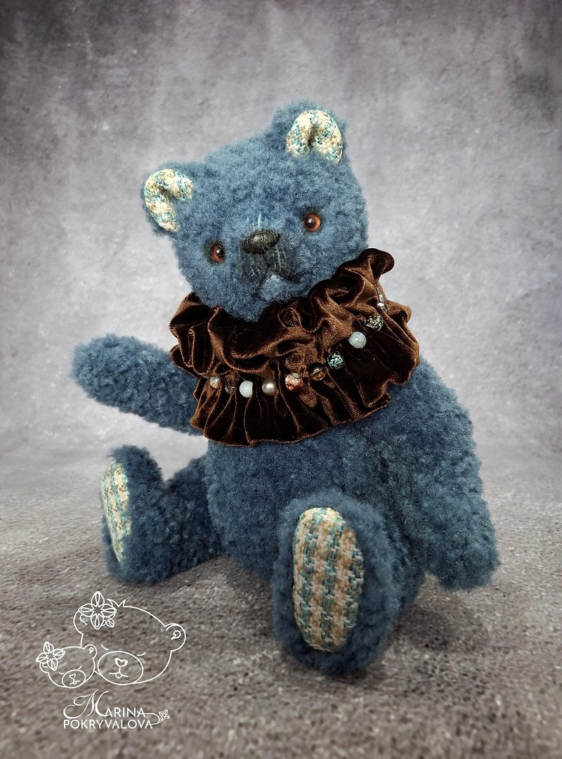 Blue teddy bear. Handmade toy. Plush bear. - 玩偶/公仔 - 其他材質 藍色