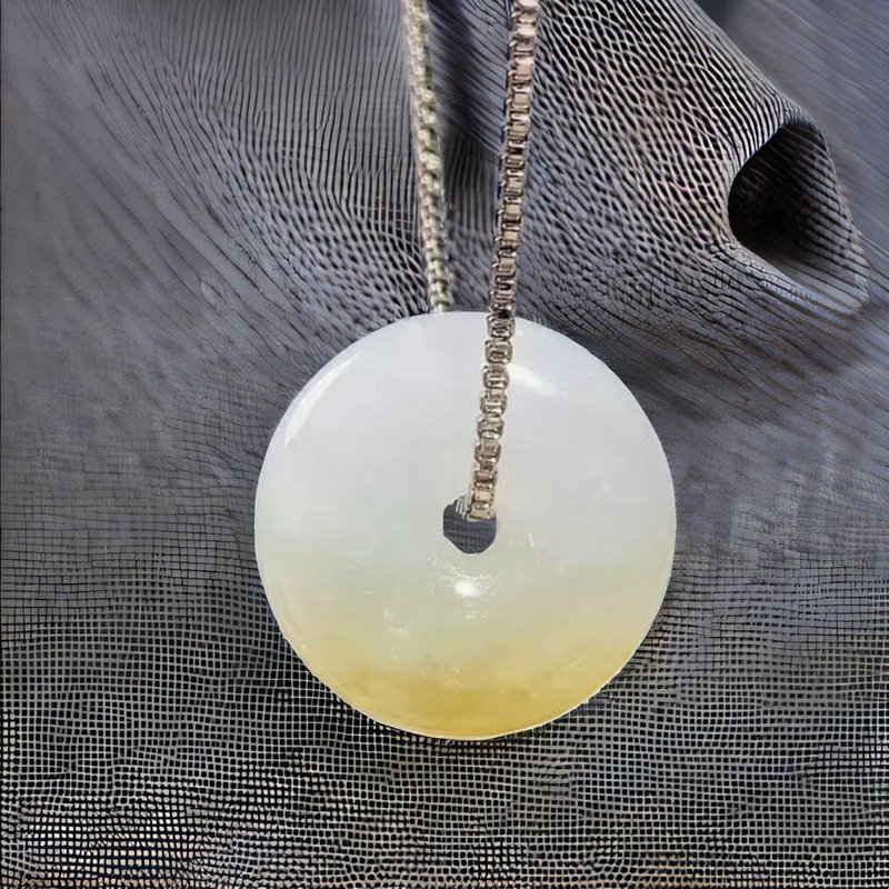 【May‧Peace】Ice Yellow Jadeite Peace Buckle Necklace | Natural Burmese Jadeite A Grade | Gift - Necklaces - Jade Orange