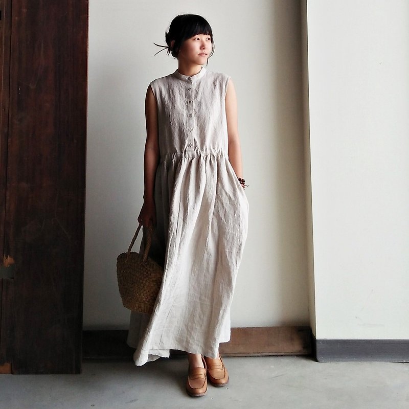 Limited to Feliz & Recap [collar collar with vest dress] linen - One Piece Dresses - Cotton & Hemp Khaki