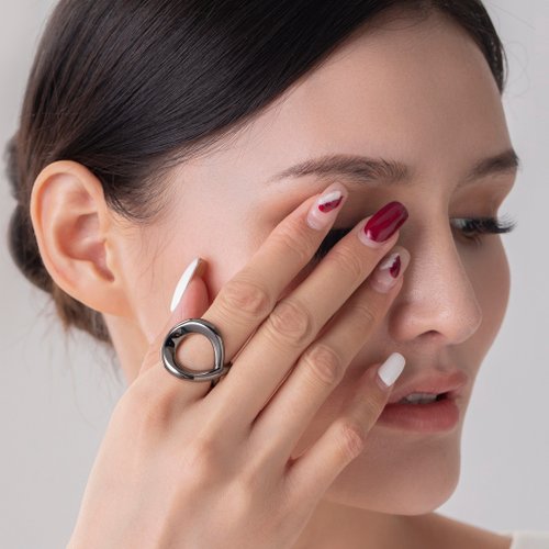 Majade Jewelry Design 寬版圓形戒指-不規則純銀炫黑素戒-立體情侶戒指-定情厚女戒-刻字