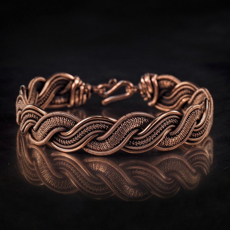 Pure copper bracelet for her Unique wire wrapped metal bangle Handmade jewelry - 手鍊/手環 - 銅/黃銅 金色