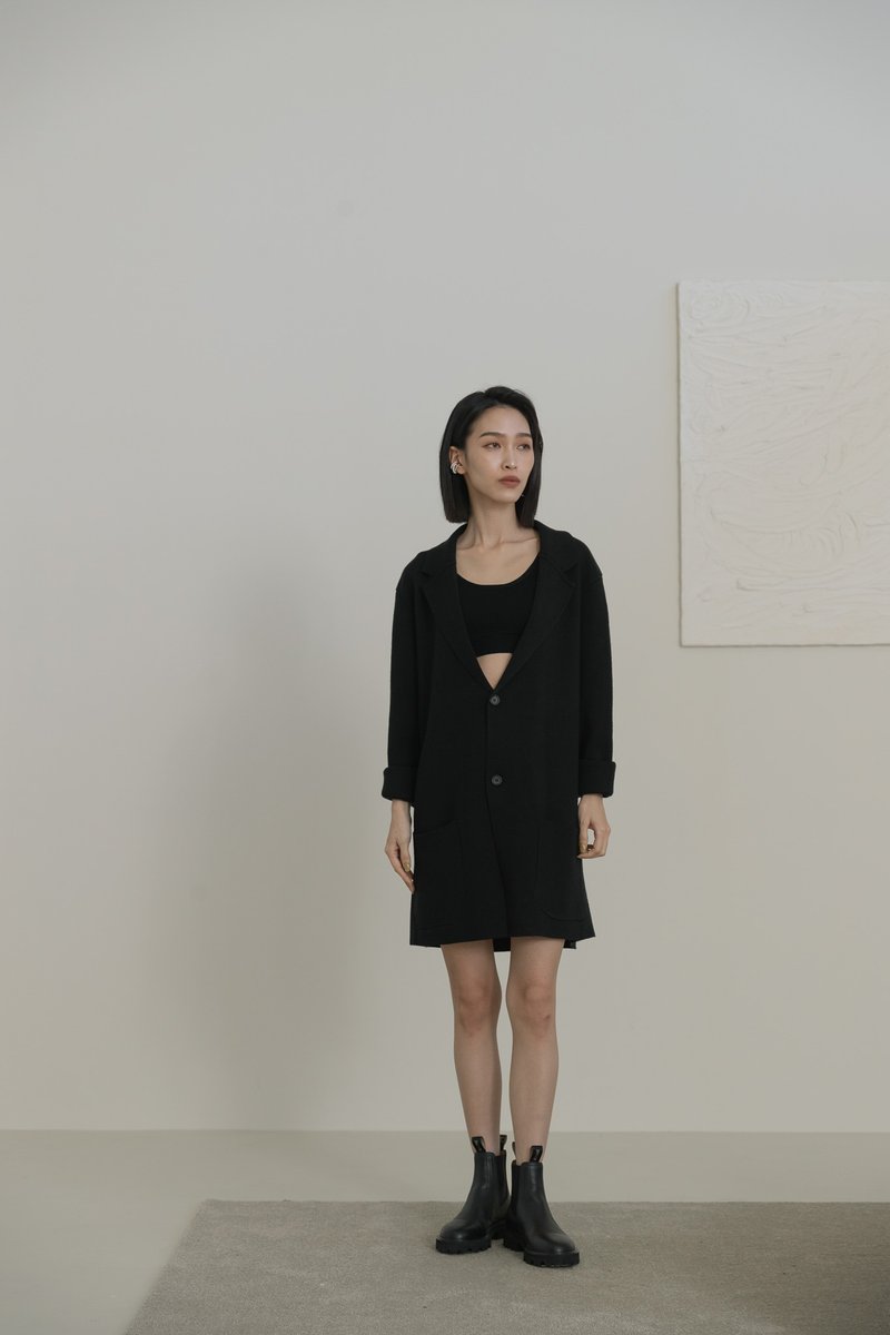 [Brand original] Dalia mixed wool long knitted jacket black - สเวตเตอร์ผู้หญิง - ขนแกะ สีดำ