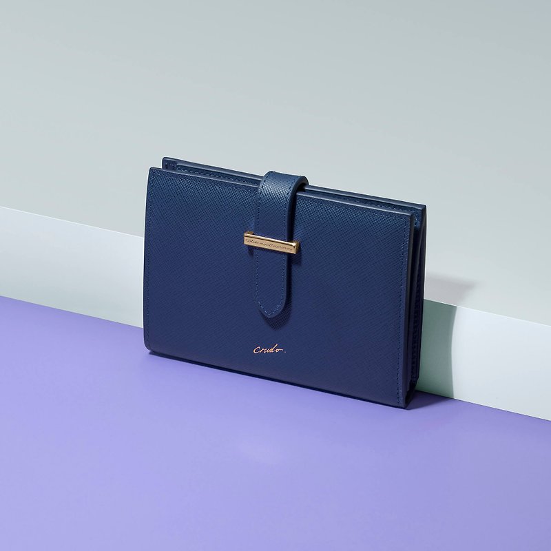 Crudo Leather | Dolce Vita Medium Strap Leather Wallet - Navy Blue (Customized) - กระเป๋าสตางค์ - หนังแท้ สีน้ำเงิน