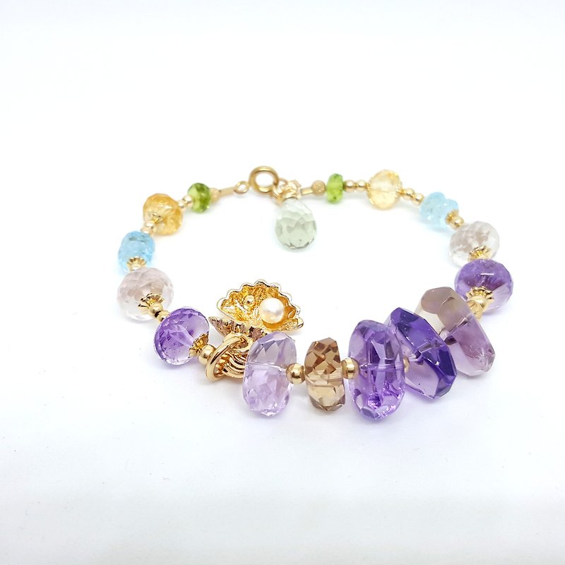 Girl's Crystal World-Rhythm of Palette-Quintet [Amethyst] Hand-made Natural Crystal Bracelet - Bracelets - Gemstone Multicolor