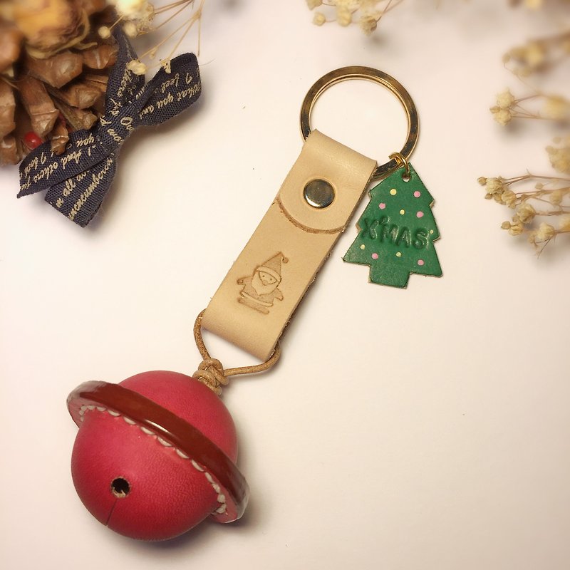 聖誕限定皮革鈴鐺鑰匙圈/聖誕禮物/交換禮物 /皮革鈴鐺 - 鑰匙圈/鎖匙扣 - 真皮 紅色