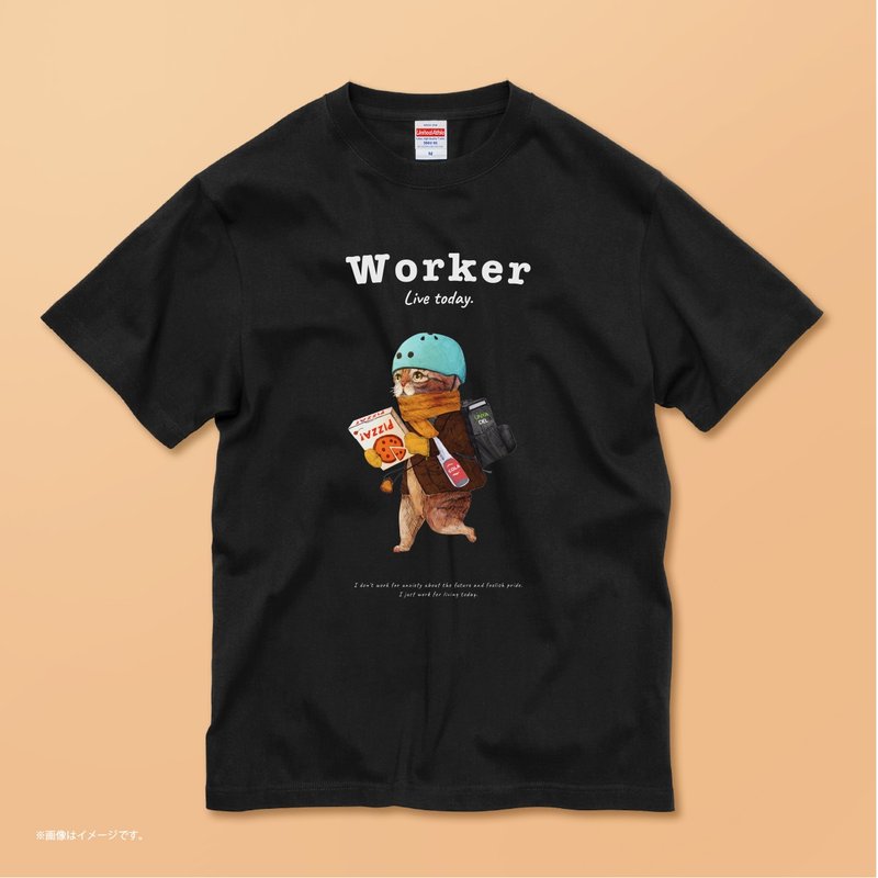 WORKER – The Delivery Cat /コットンTシャツ - 女 T 恤 - 棉．麻 白色