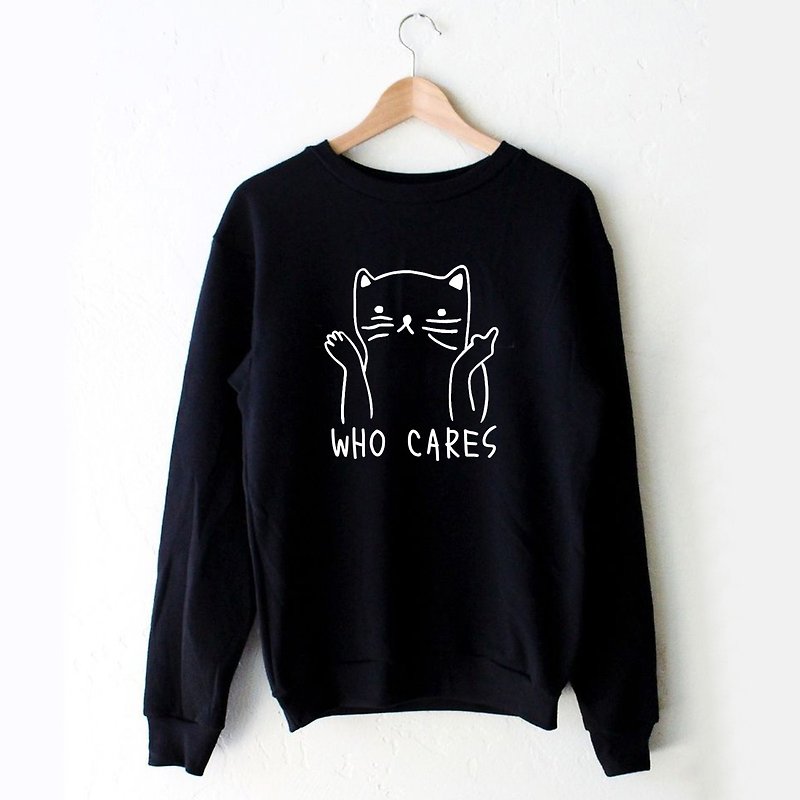Who Cares Cat #2 unisex black sweatshirt - Women's Tops - Cotton & Hemp Black