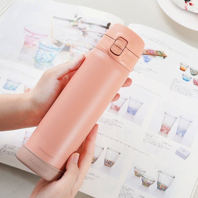 [Peacock] Morandi 550ML cold cup / thermos cup with pop-top lid for drinking directly - Powder - กระบอกน้ำร้อน - สแตนเลส สึชมพู