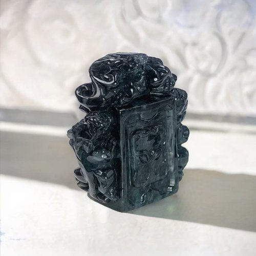 瓔珞翡翠 【招財神獸】烏雞翡翠貔貅印章| 天然緬甸玉翡翠 | 送禮