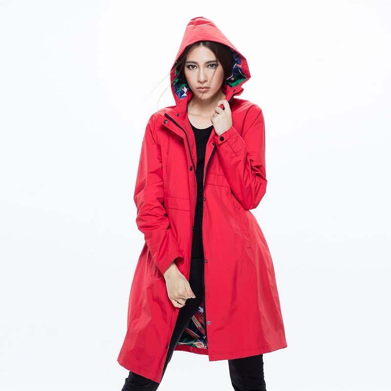 女款 顯瘦英倫風防水透氣風衣_熱情紅 - 女大衣/外套 - 防水材質 紅色