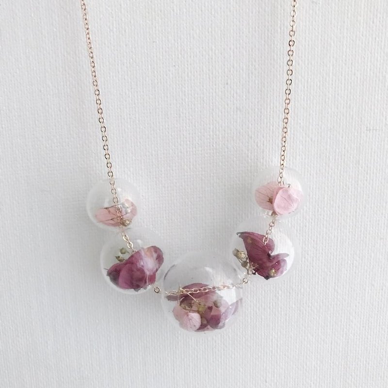 Dirty Pink Deep Rose Red  Preserved Flower Glass Ball  Necklace - Chokers - Plants & Flowers Purple