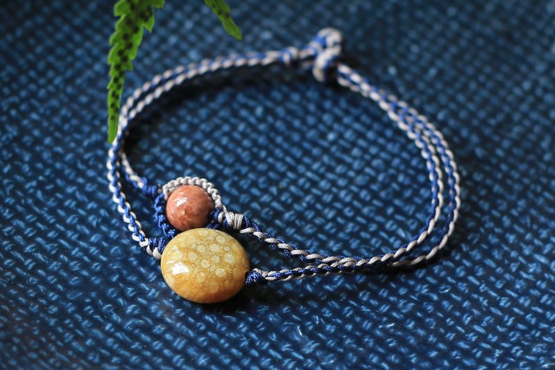 春秋原創 | 一物一圖 天然珊瑚玉 雛菊 | 全手工雙圈 幸運手繩 - 手鍊/手環 - 石頭 