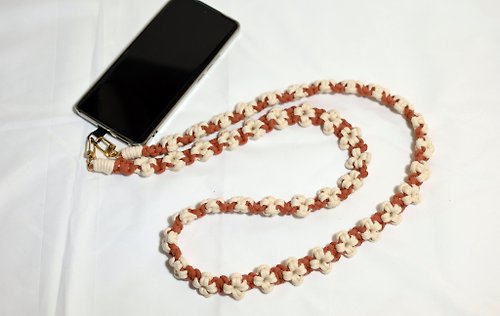 簡單玩.編織 白色小花編織手機長掛繩、手機背帶 /情人節禮物/客製禮物