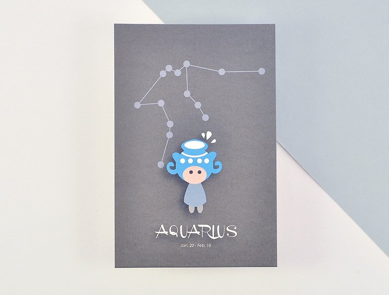 The 12 constellations character birthday card and postcard - Aquarius - การ์ด/โปสการ์ด - กระดาษ สีเทา